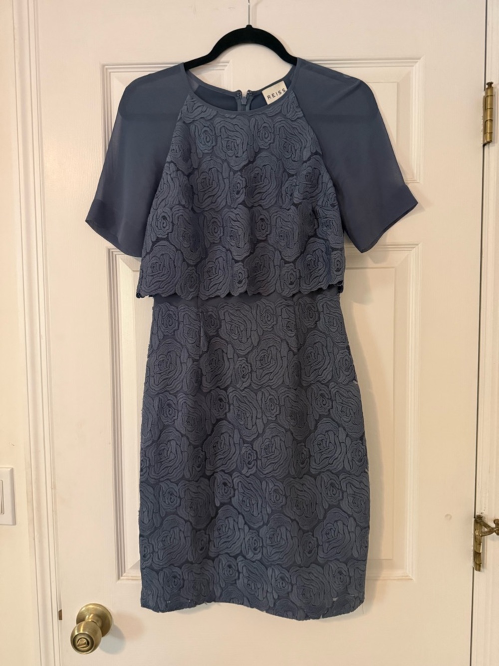 Reiss Slate Blue Lace-Trim Dress - Picture 2 of 3
